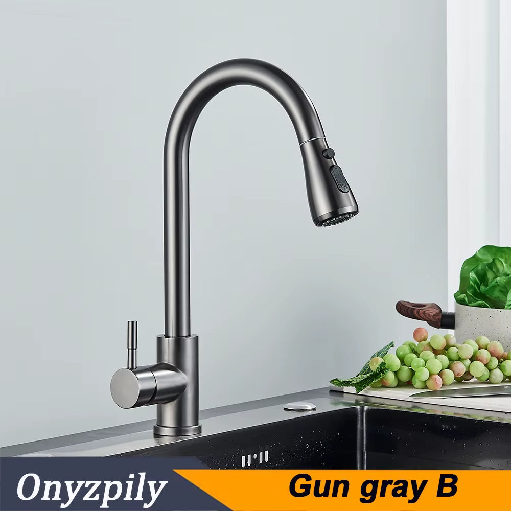 Brushed Nickel Mixer Faucet Single Hole Pull Out Spout Kitchen Sink Mixer Tap Stream Sprayer Head Chrome/Black Kitchen