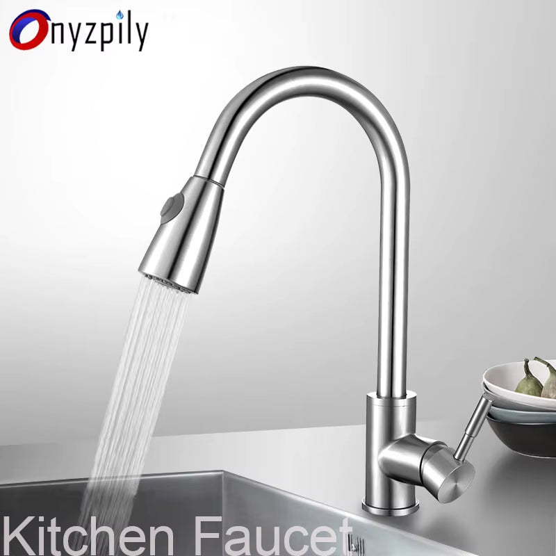 Brushed Nickel Mixer Faucet Single Hole Pull Out Spout Kitchen Sink Mixer Tap Stream Sprayer Head Chrome/Black Kitchen