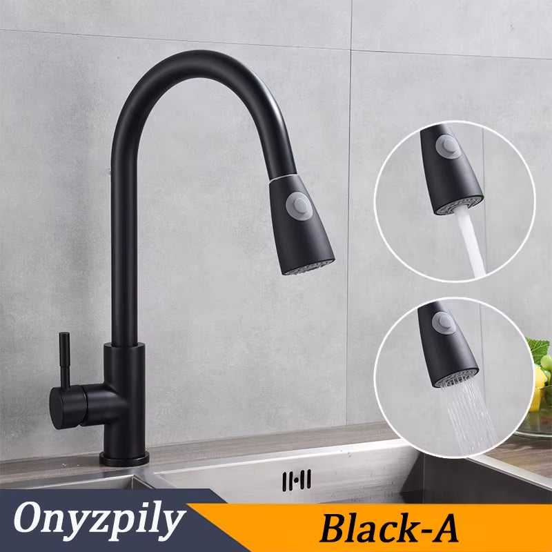 Brushed Nickel Mixer Faucet Single Hole Pull Out Spout Kitchen Sink Mixer Tap Stream Sprayer Head Chrome/Black Kitchen