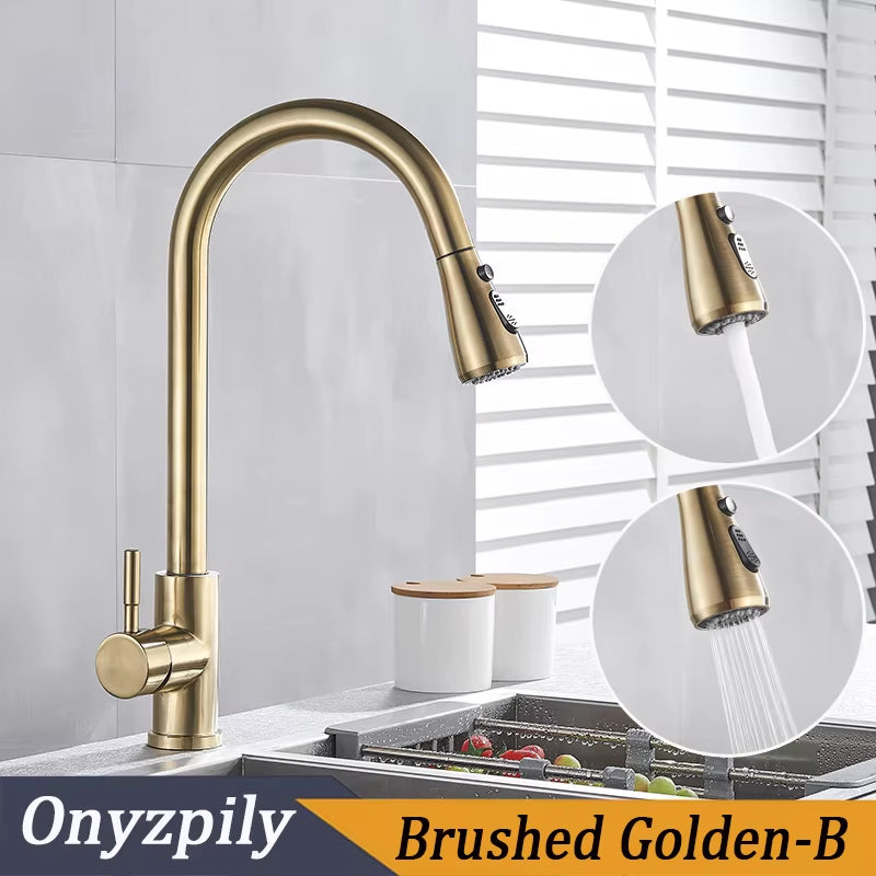 Brushed Nickel Mixer Faucet Single Hole Pull Out Spout Kitchen Sink Mixer Tap Stream Sprayer Head Chrome/Black Kitchen