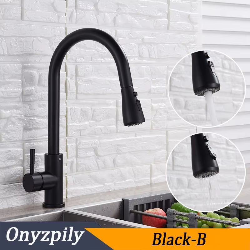 Brushed Nickel Mixer Faucet Single Hole Pull Out Spout Kitchen Sink Mixer Tap Stream Sprayer Head Chrome/Black Kitchen
