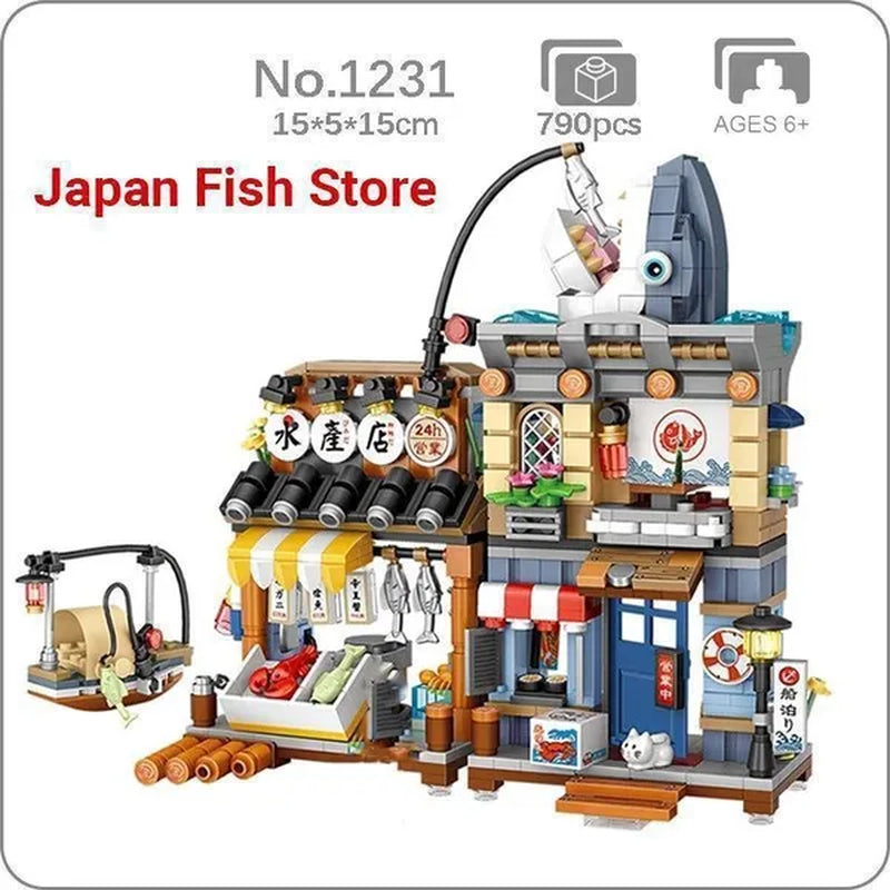 LOZ Mini Street Hongkong Street Food Building Blocks Set China Town Chinese Street Mini Street Shopping Street Kids Puzzle Mini Block Brick Toy
