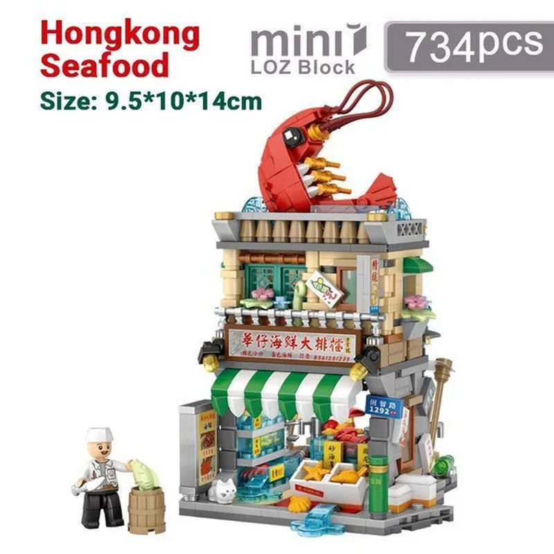 LOZ Mini Street Hongkong Street Food Building Blocks Set China Town Chinese Street Mini Street Shopping Street Kids Puzzle Mini Block Brick Toy