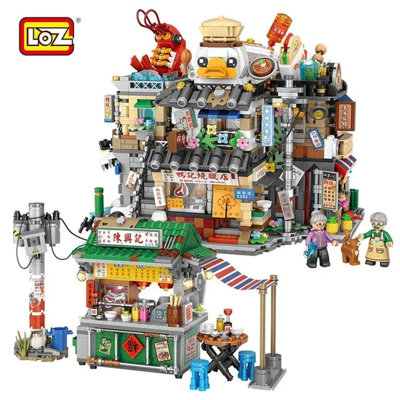 LOZ Mini Street Hongkong Street Food Building Blocks Set China Town Chinese Street Mini Street Shopping Street Kids Puzzle Mini Block Brick Toy