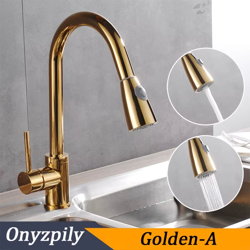 Brushed Nickel Mixer Faucet Single Hole Pull Out Spout Kitchen Sink Mixer Tap Stream Sprayer Head Chrome/Black Kitchen