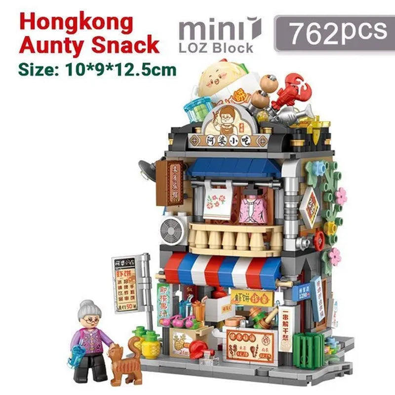 LOZ Mini Street Hongkong Street Food Building Blocks Set China Town Chinese Street Mini Street Shopping Street Kids Puzzle Mini Block Brick Toy
