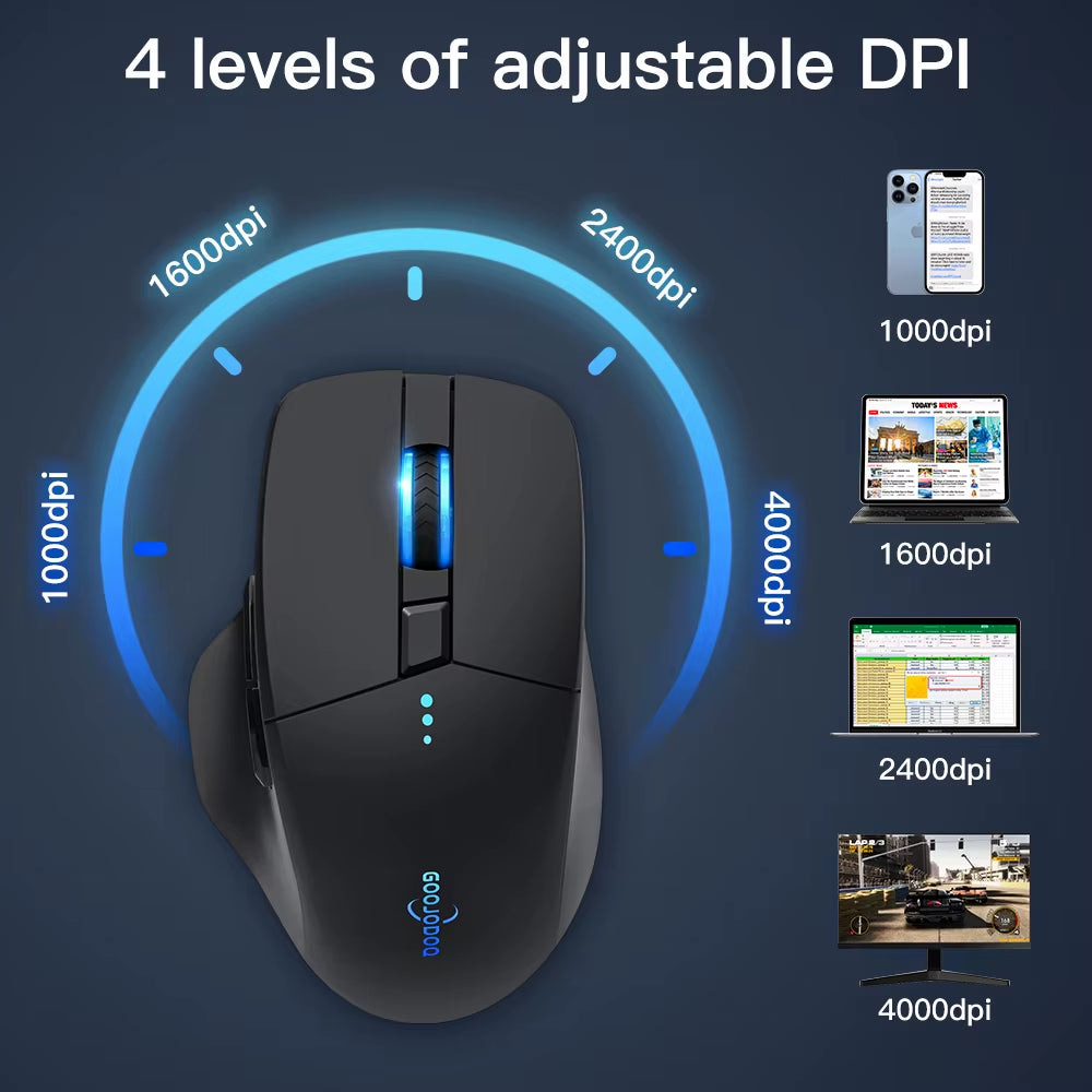 Bluetooth Wireless Mouse 2.4G Mouse Gamer 4000 DPI Optical Sensor 6 Mute Buttons for Macbook Tablet Laptop PC Gaming Mouse