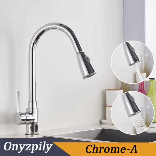 Brushed Nickel Mixer Faucet Single Hole Pull Out Spout Kitchen Sink Mixer Tap Stream Sprayer Head Chrome/Black Kitchen