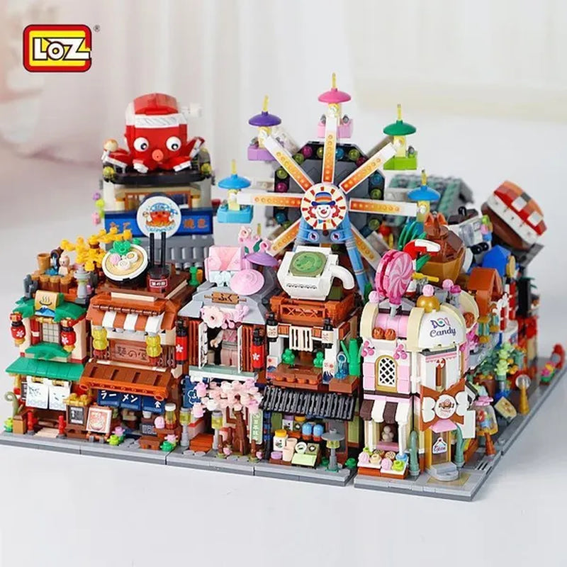 LOZ Mini Street Hongkong Street Food Building Blocks Set China Town Chinese Street Mini Street Shopping Street Kids Puzzle Mini Block Brick Toy