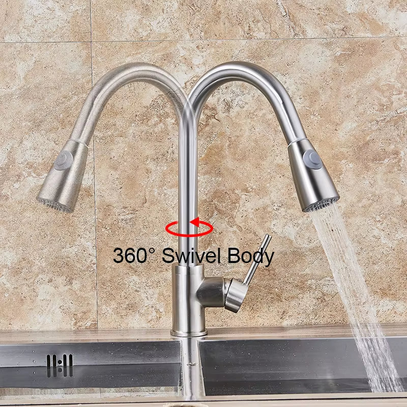 Brushed Nickel Mixer Faucet Single Hole Pull Out Spout Kitchen Sink Mixer Tap Stream Sprayer Head Chrome/Black Kitchen