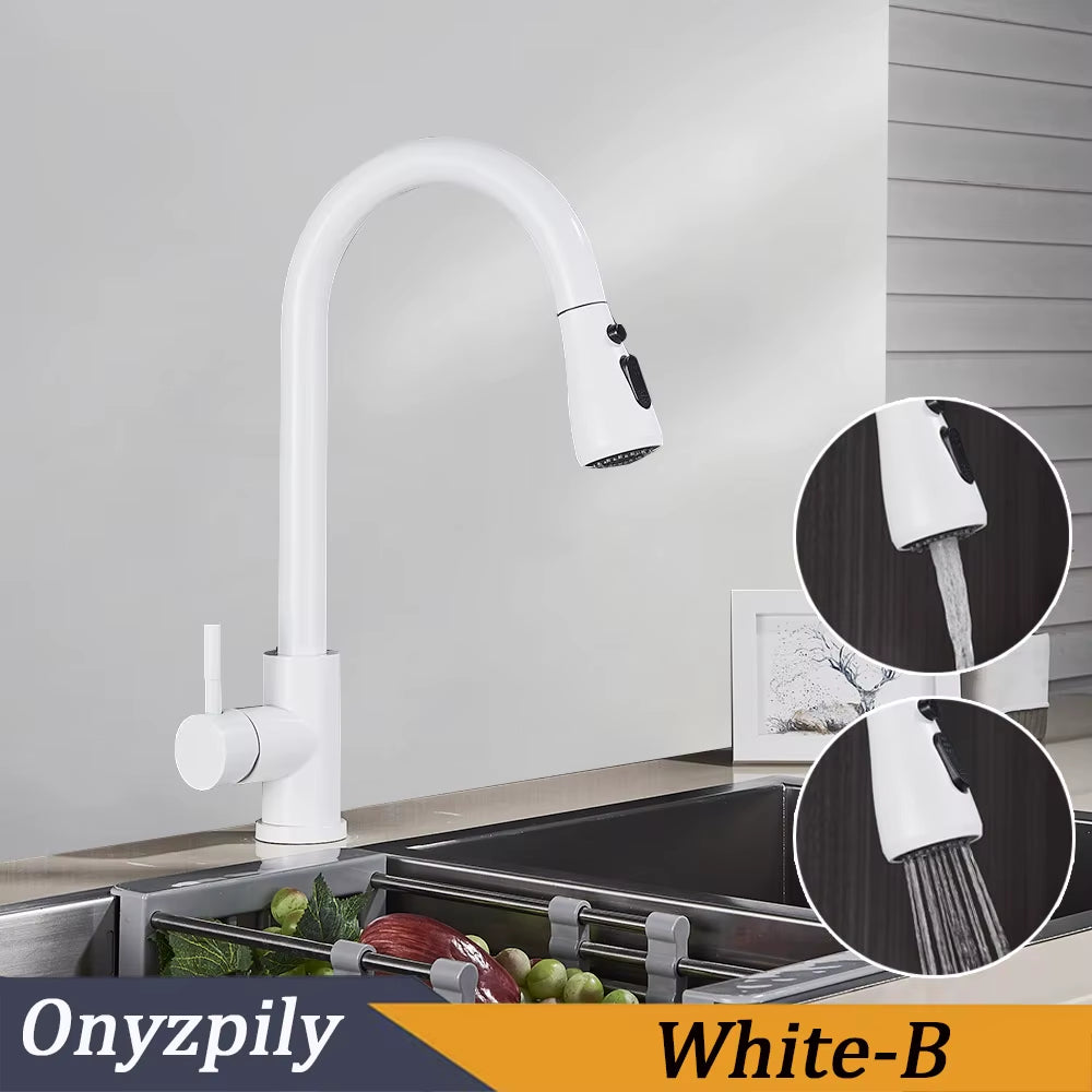 Brushed Nickel Mixer Faucet Single Hole Pull Out Spout Kitchen Sink Mixer Tap Stream Sprayer Head Chrome/Black Kitchen
