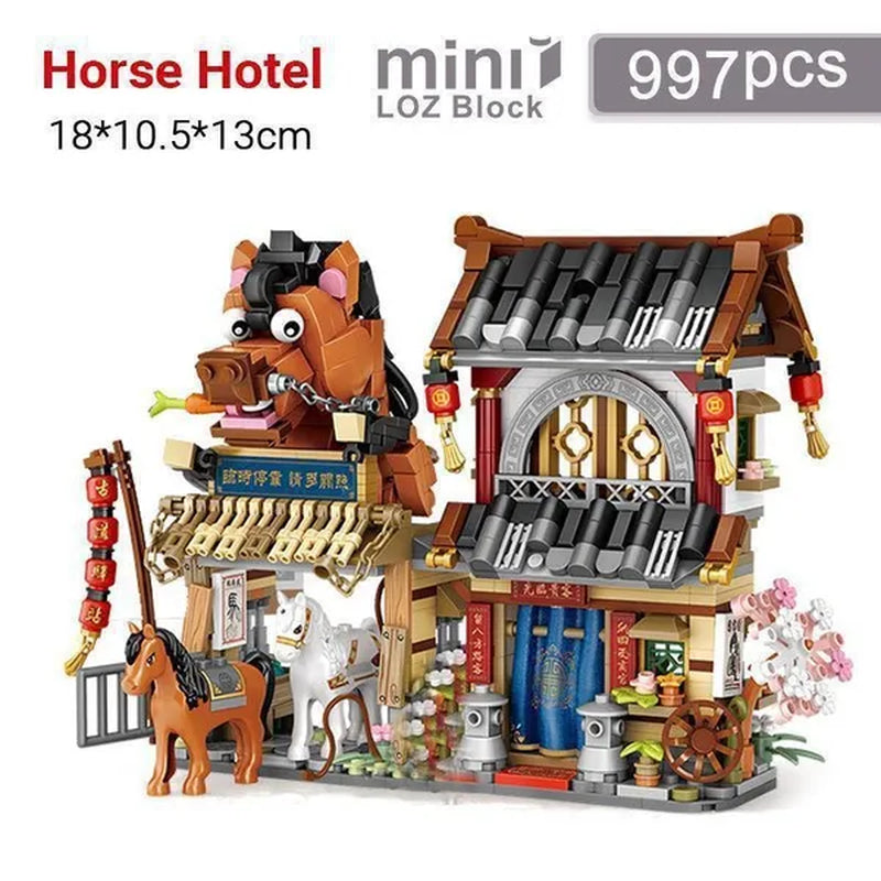 LOZ Mini Street Hongkong Street Food Building Blocks Set China Town Chinese Street Mini Street Shopping Street Kids Puzzle Mini Block Brick Toy