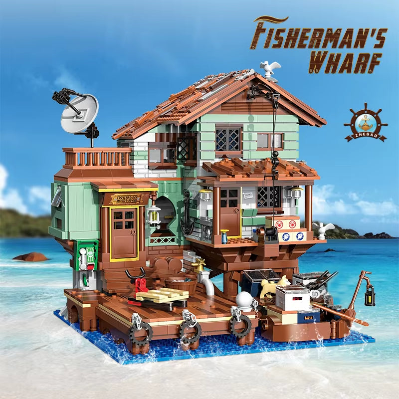 2100PCS Fisherman'S Wharf Building Block Tree House Model Seaside Street View Boat Transportation Toys Children Holiday Gifts