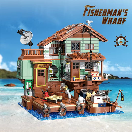2100PCS Fisherman'S Wharf Building Block Tree House Model Seaside Street View Boat Transportation Toys Children Holiday Gifts