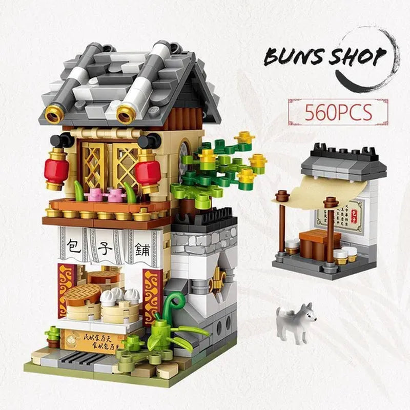 LOZ Mini Street Hongkong Street Food Building Blocks Set China Town Chinese Street Mini Street Shopping Street Kids Puzzle Mini Block Brick Toy