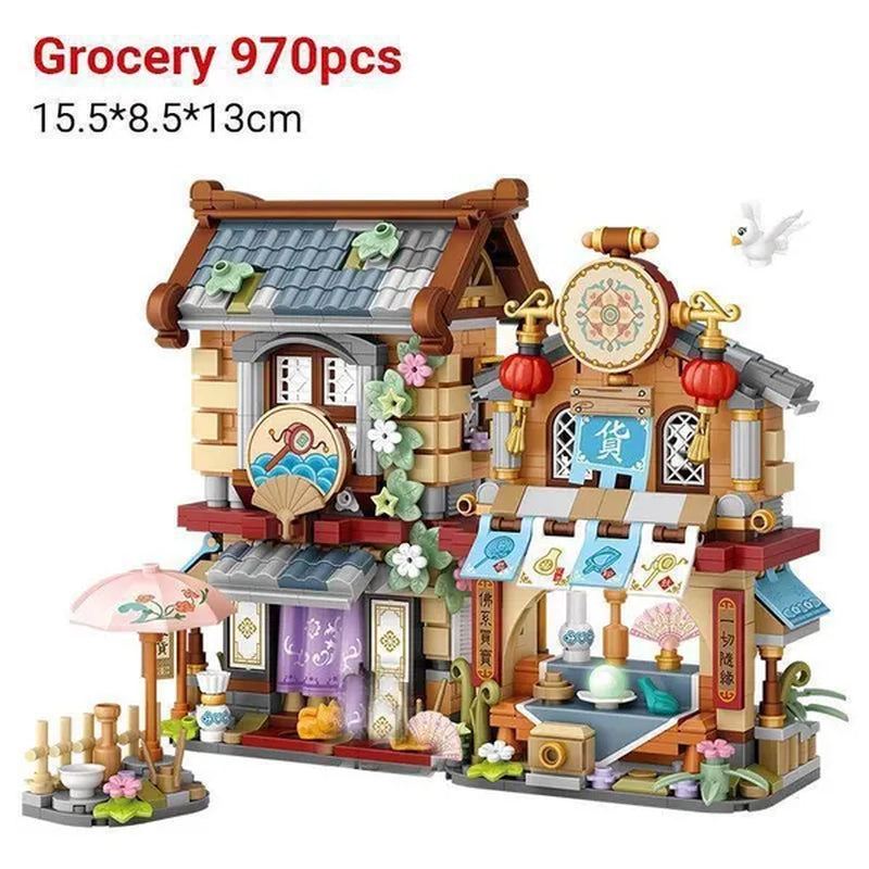 LOZ Mini Street Hongkong Street Food Building Blocks Set China Town Chinese Street Mini Street Shopping Street Kids Puzzle Mini Block Brick Toy