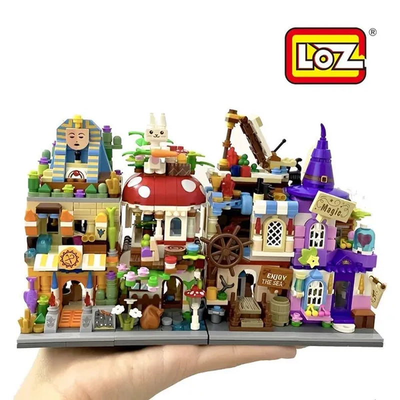 LOZ Mini Street Hongkong Street Food Building Blocks Set China Town Chinese Street Mini Street Shopping Street Kids Puzzle Mini Block Brick Toy