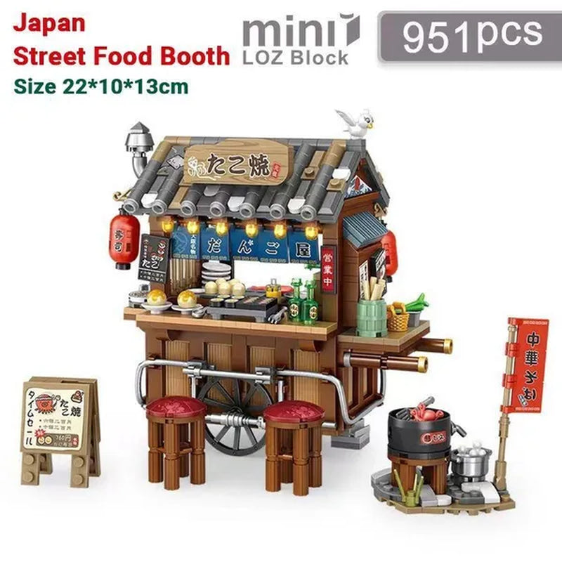 LOZ Mini Street Hongkong Street Food Building Blocks Set China Town Chinese Street Mini Street Shopping Street Kids Puzzle Mini Block Brick Toy