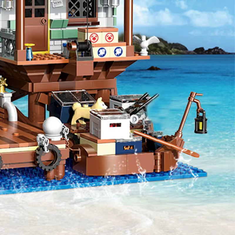 2100PCS Fisherman'S Wharf Building Block Tree House Model Seaside Street View Boat Transportation Toys Children Holiday Gifts