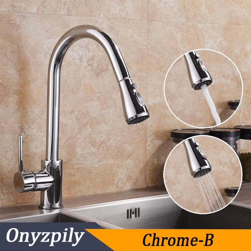 Brushed Nickel Mixer Faucet Single Hole Pull Out Spout Kitchen Sink Mixer Tap Stream Sprayer Head Chrome/Black Kitchen