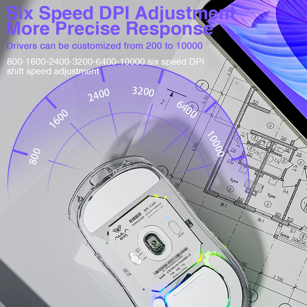 SC660 Wireless Mouse Bluetooth Gaming Mouse 10000DPI Optical Sensor Macro Programmable Ergonomic Mice for Laptop PC Gamer
