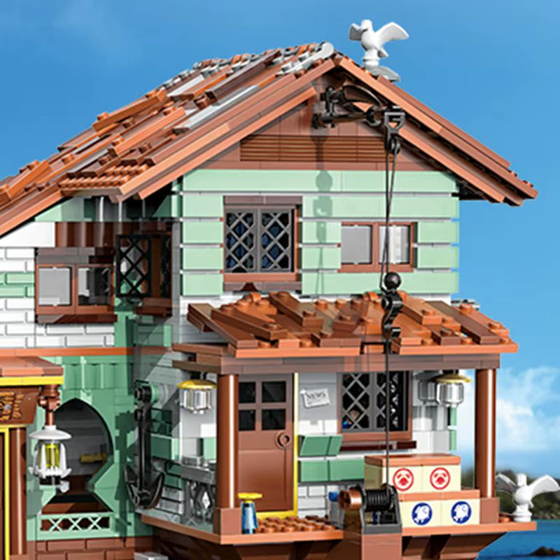 2100PCS Fisherman'S Wharf Building Block Tree House Model Seaside Street View Boat Transportation Toys Children Holiday Gifts