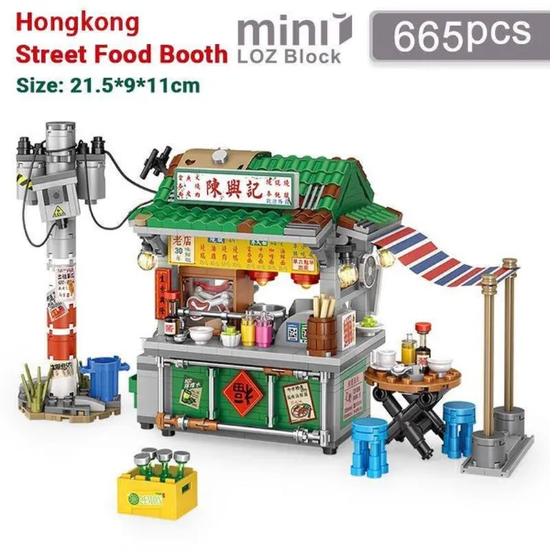 LOZ Mini Street Hongkong Street Food Building Blocks Set China Town Chinese Street Mini Street Shopping Street Kids Puzzle Mini Block Brick Toy