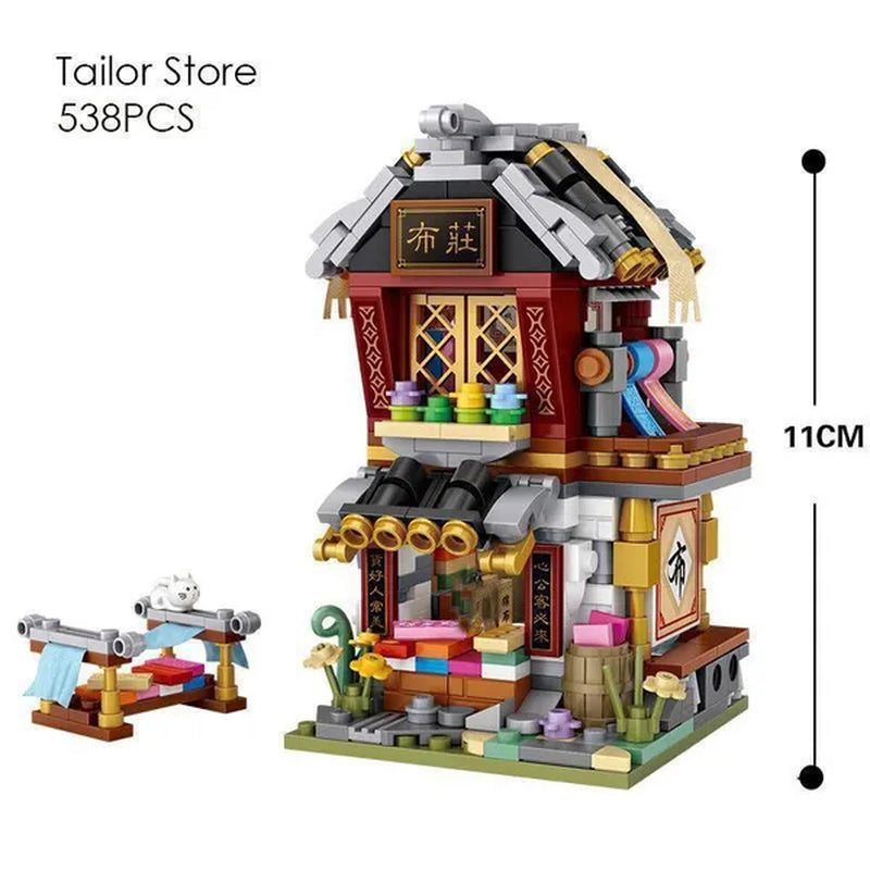 LOZ Mini Street Hongkong Street Food Building Blocks Set China Town Chinese Street Mini Street Shopping Street Kids Puzzle Mini Block Brick Toy