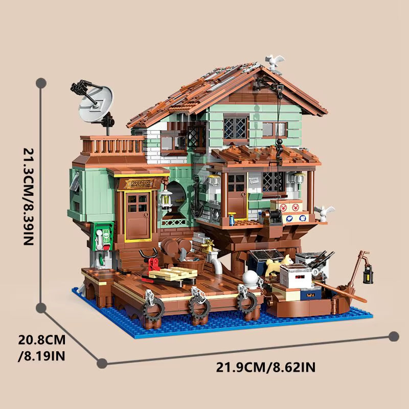 2100PCS Fisherman'S Wharf Building Block Tree House Model Seaside Street View Boat Transportation Toys Children Holiday Gifts